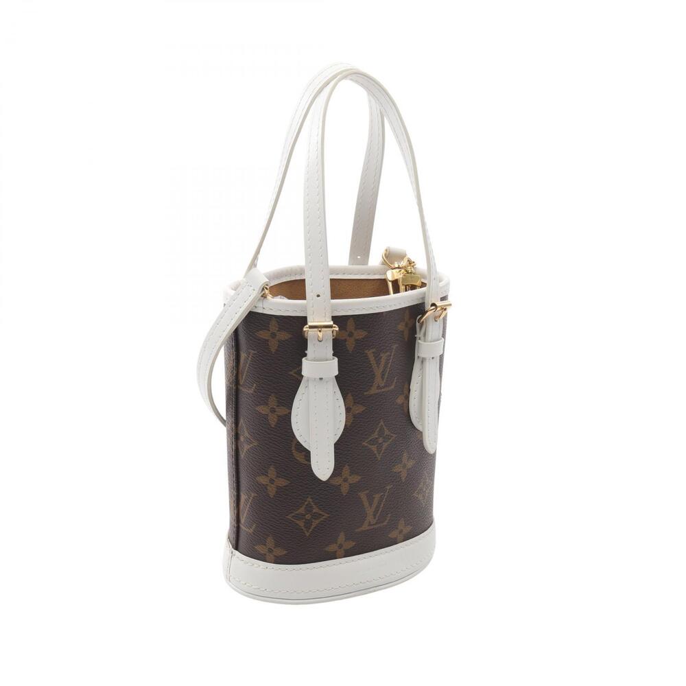 Louis Vuitton Bucket canvas white handbag brown leather Monogram